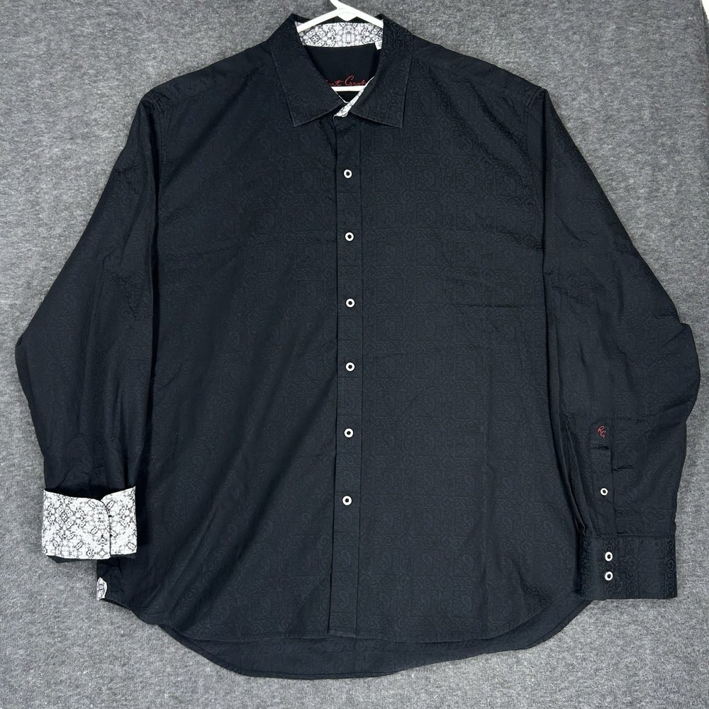 Robert Graham Shirt Mens 3XL Black Paisley Button Up Flip Cuff Long Sleeve